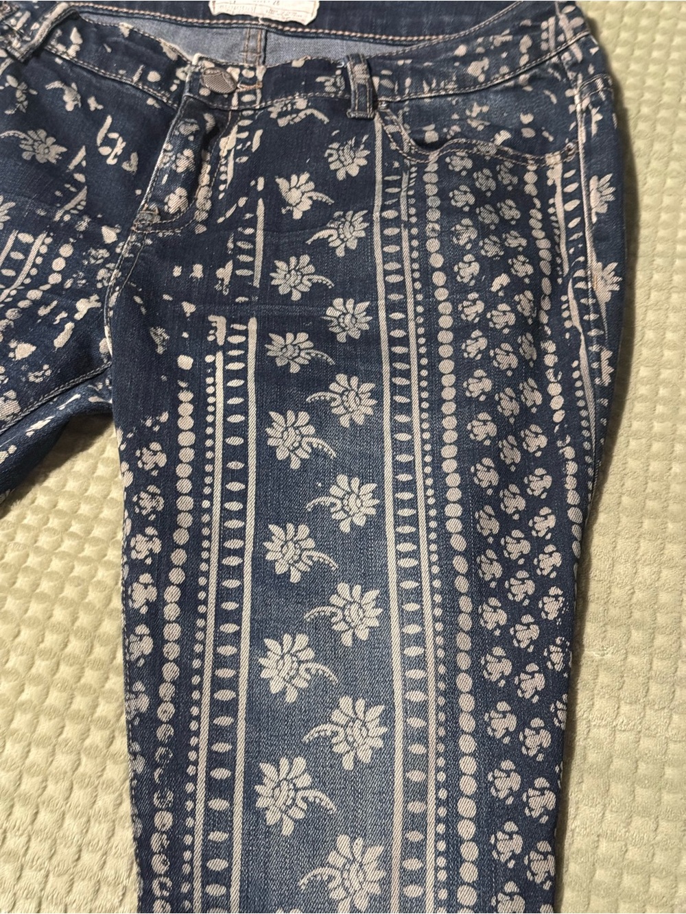 Free People Navy Floral-Striped Flare Jeans - Picture 2 of 3